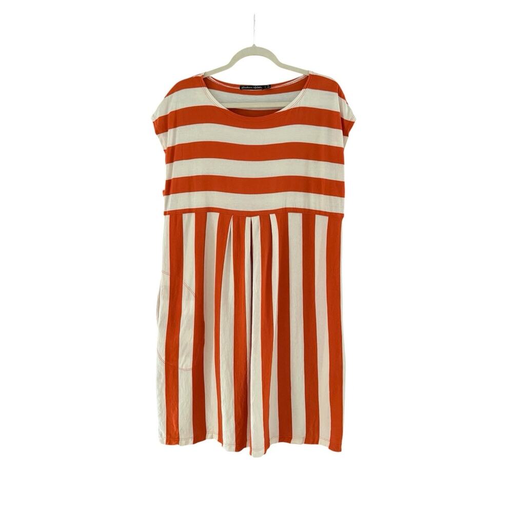 Gudrun Sjoden Eco Organic Cotton Striped Jersey Dress Tunic Sz Large Orange Ecru